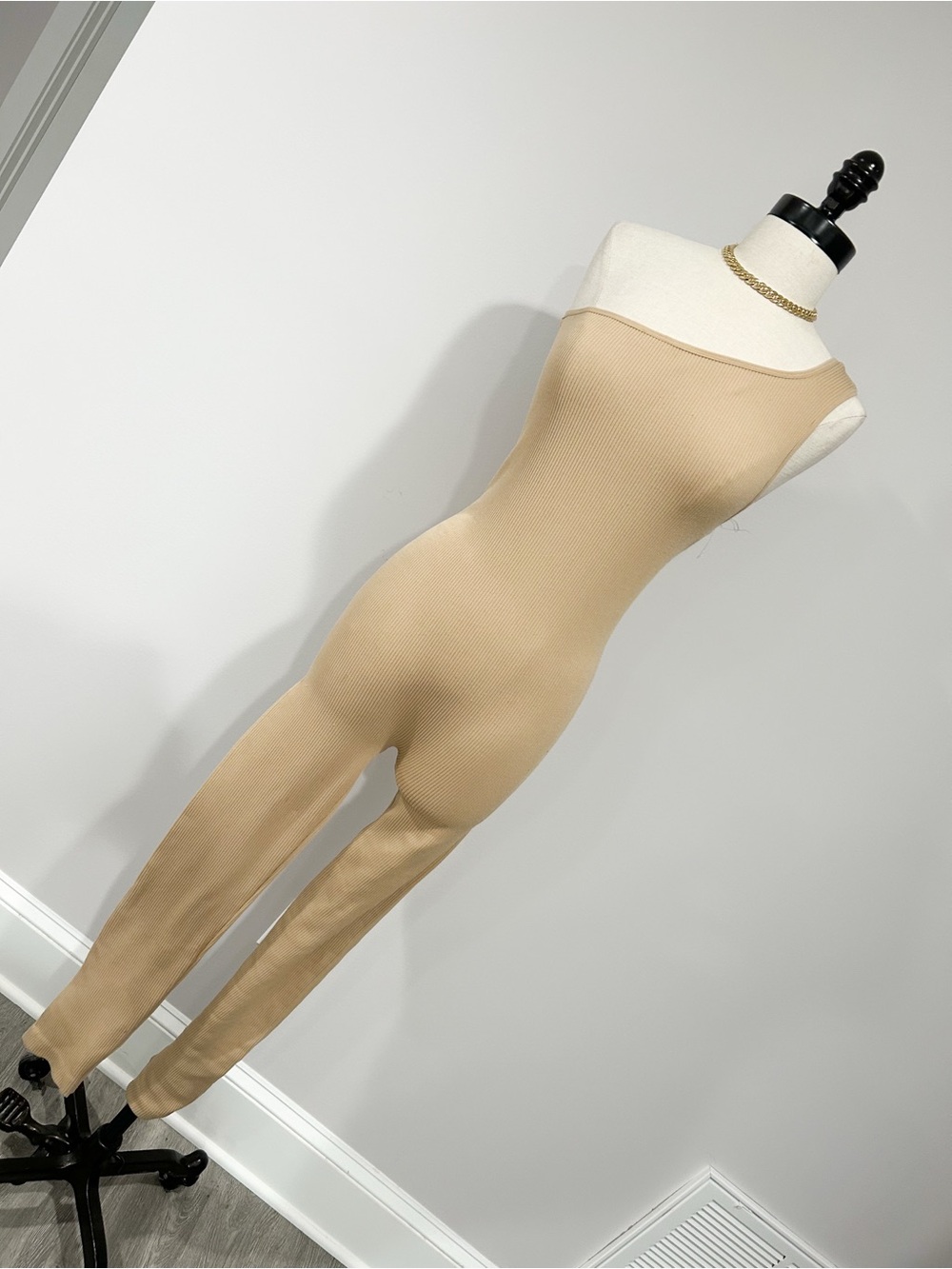 Sleeveless Beige Ribbed Jumpsuit